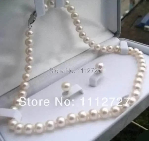 New Natural Beads Pretty 8-9mm White Tahiti Pearl Necklace 17''+Earrings DIY Jewelry Sets Gifts For Girl Women Wholesale Price