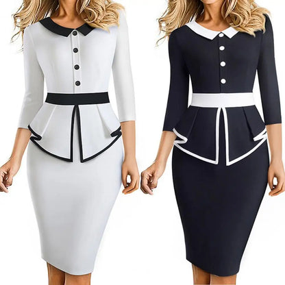 Business Dress  Stylish 3/4 Sleeve Slim Business Dress  Elegant Work Dress