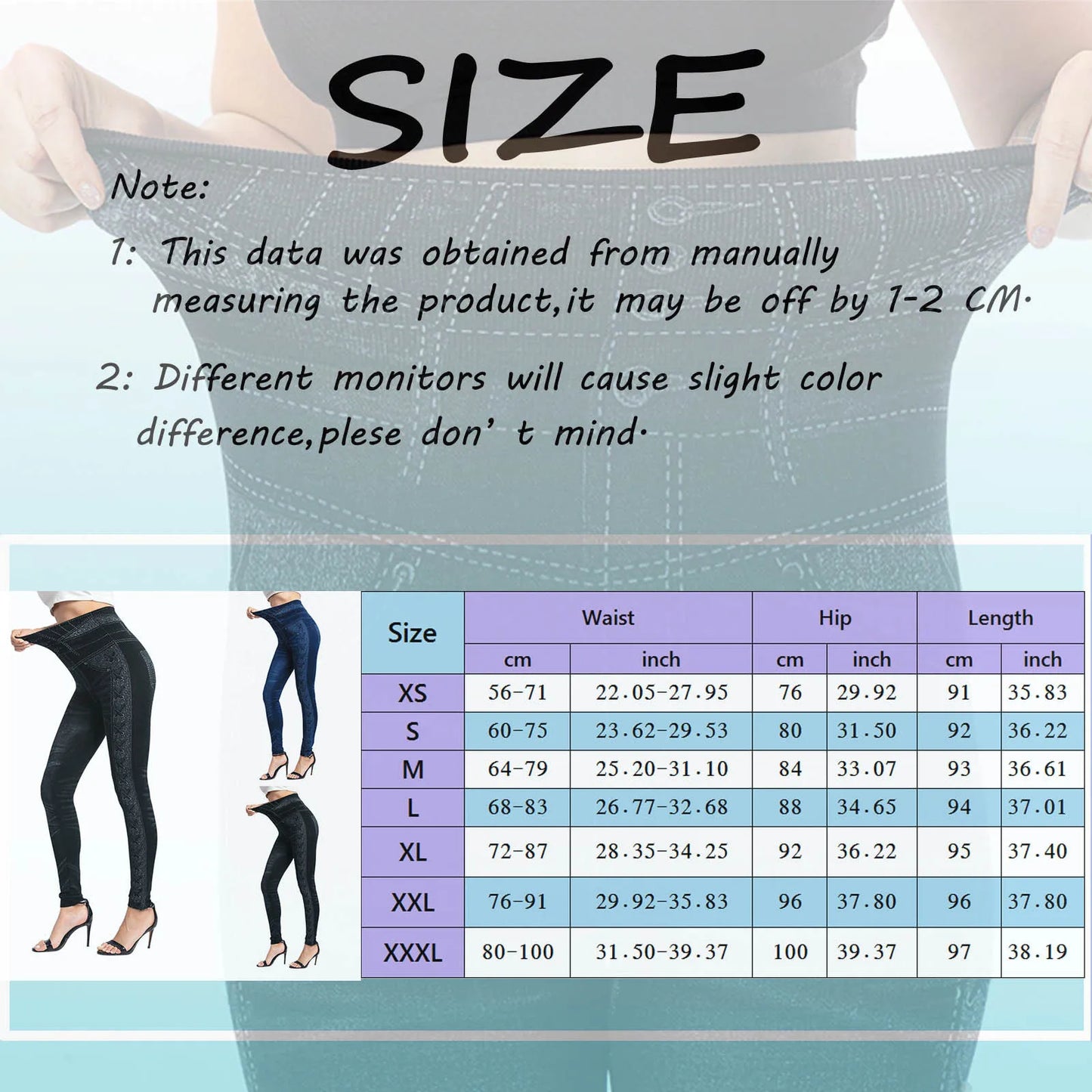 Stretch Well Fitness Fake Pockets High Waist Leggings Faux Denim Jeans Sexy Elastic Jeggings Soft Casual Thin Pencil Pants