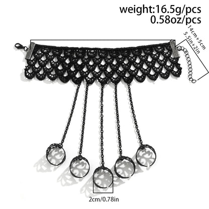 Creative Vintage Black Lace Finger Wrist Chain Rings Bracelets for Women Metal Connecting Hand Harness Bangles Halloween Jewelry