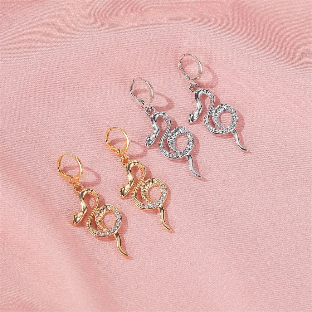 Europe Personality Distorted Geometric Snake Pendant Earrings  Female Exaggerated Embossed Zircon Fine Gothic Jewelry Gifts