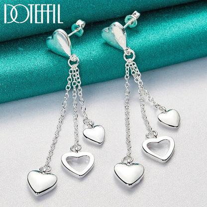 DOTEFFIL 925 Sterling Silver Solid Hollow Heart Drop Earrings For Woman Wedding Engagement Fashion Party Charm Jewelry