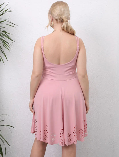 Spring Dresses for Women 2022 New Arrivals Pink Plus Size Dress Solid Flounce Hole Sundress Strapless Office Lady Midi Dress 4XL