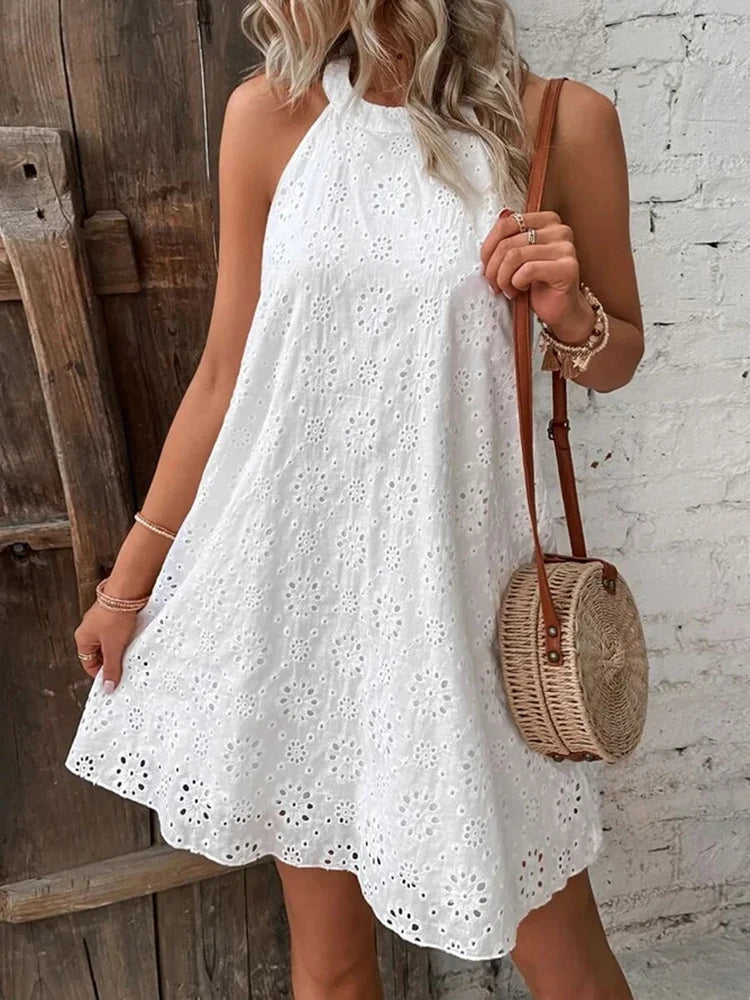 Women's Elegant Mini Dress Summer White Sleeveless Short Dresses Femal Party Dresses For Woman Stylish Clothes 2024 New Year - Sri sampi