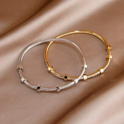 Classic Stainless Steel Open Bangles&bracelets for Women Fashion Brand Jewelry Delicate Full Crystal Bangles