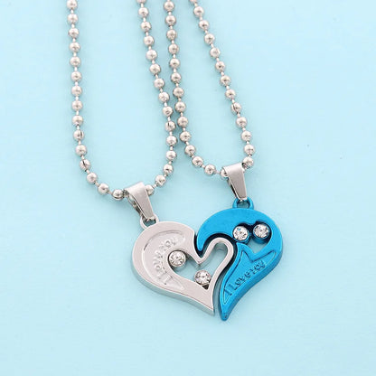 2Pcs/set Love Heart Couple Necklace For Women Men Two Colors Puzzle Hollow Zircon Heart Matching Pendant Valentine's Day Gift