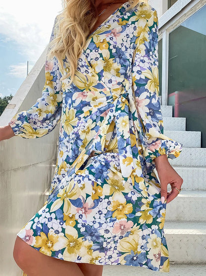 Women's Spring Summer Dress for Women 2023 Long Sleeve Floral Print Casual Midi Sun Dresses