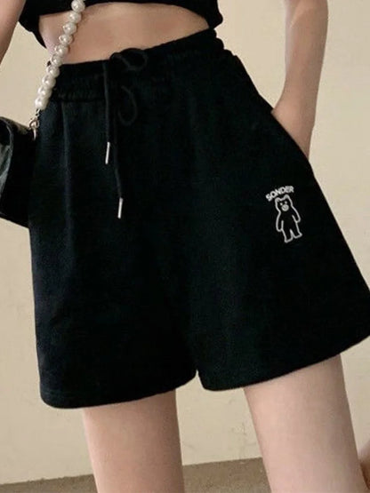 Loose Soild Drawstring Short Pant For Women Clothes Streetwear Elasticity High Waist Casual Shorts Patchwork Fashion Ropa Mujer