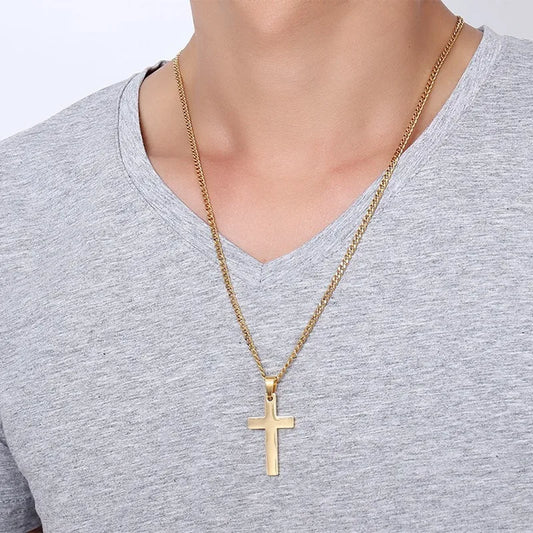 316L Stainless Steel Cross Necklace For Men Chain Necklaces Punk Gold Silver Black Color Cross Pendant Necklace  Jewelry