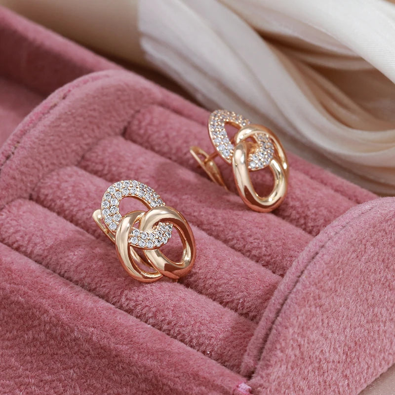 Unique Design Multi-Hoop English Earrings For Women SYOUJYO Natural Zircon Full Paved 585 Rose Gold Color Trendy Jewelry