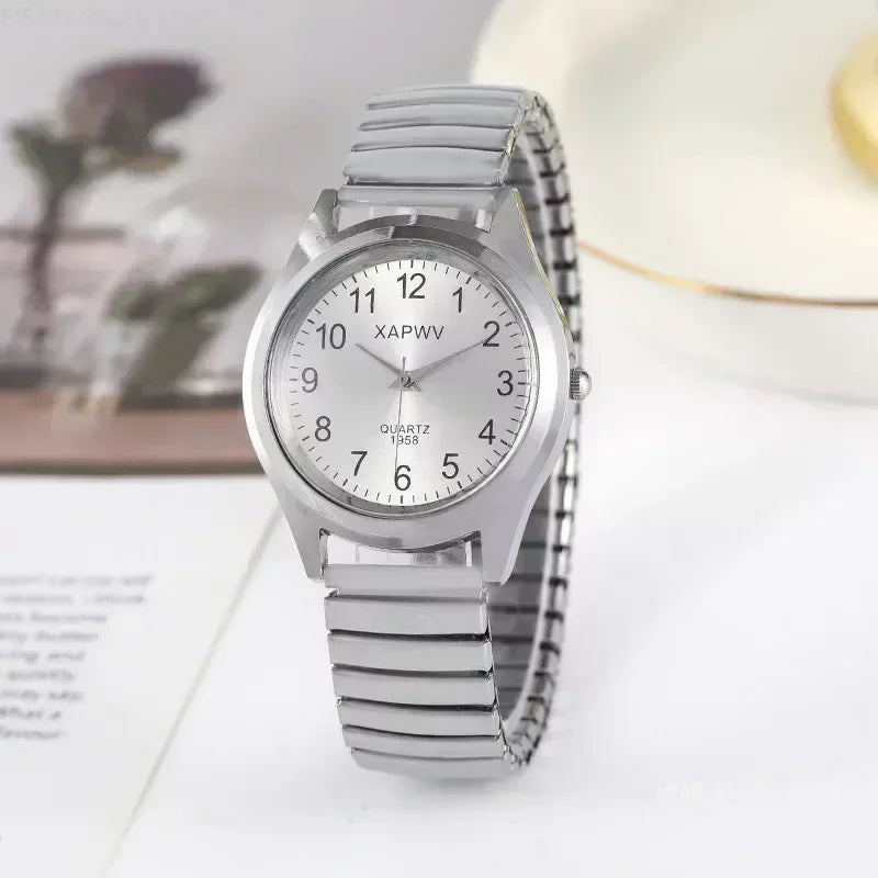 Man Women Couple Wrist Watches Stainless Steel Band Alloy Lovers Business Movement Wristwatch Elastic Strap Band Quartz Watch