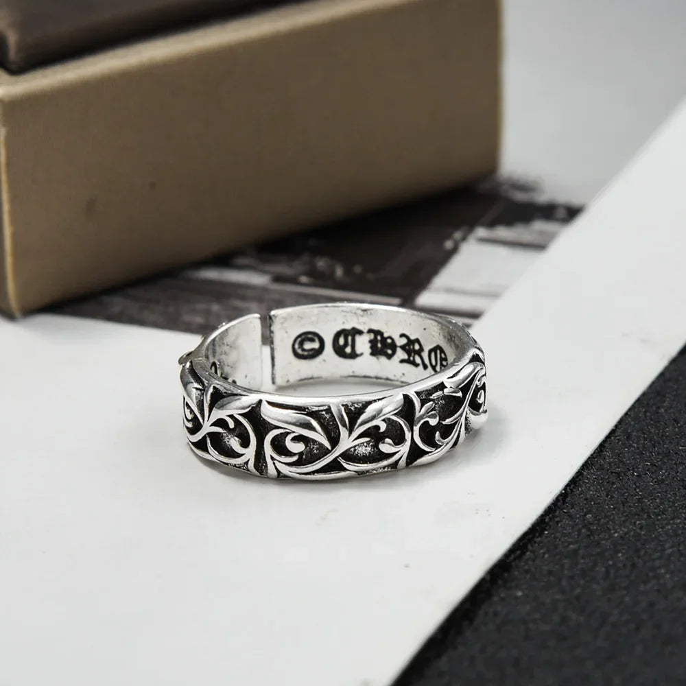 Gothic Personality Cross Sterling Silver Rings Men and Women Lovers Trendsetter Retro Thai Silver Eternal Rattan Ring Jewelry