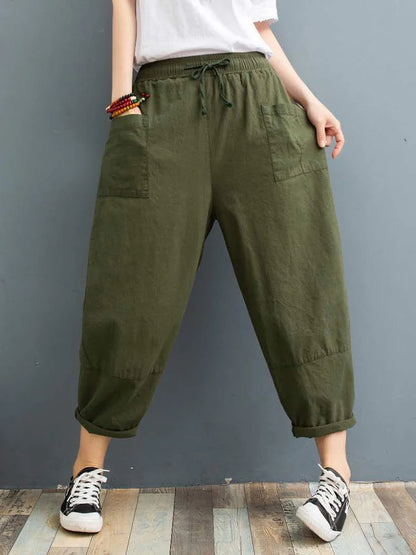 Summer Cotton Linen Harem Pants for Women 2023 Large Size Elastic Waist Lantern Pants Women's Cargo Pants Sweatpants Joggers