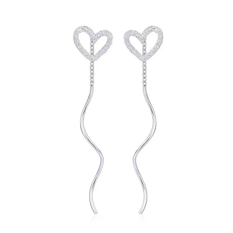 Stainless Steel Trend Long Wire Tassel Thread Chain Climb Star Heart Beads Pendants Drop Earrings Women's Wavy Ear Line Jewelry