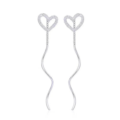 Stainless Steel Trend Long Wire Tassel Thread Chain Climb Star Heart Beads Pendants Drop Earrings Women's Wavy Ear Line Jewelry