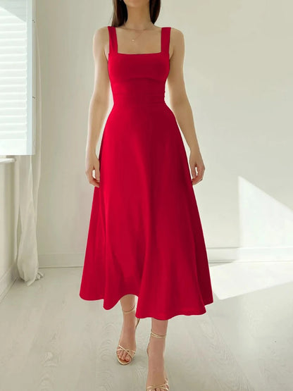 Sexy Dresses For Women Summer 2024 Evening Party Elegant Camisole Dress Casual Strappy Slash Neck Beach Dress Red Vestidos