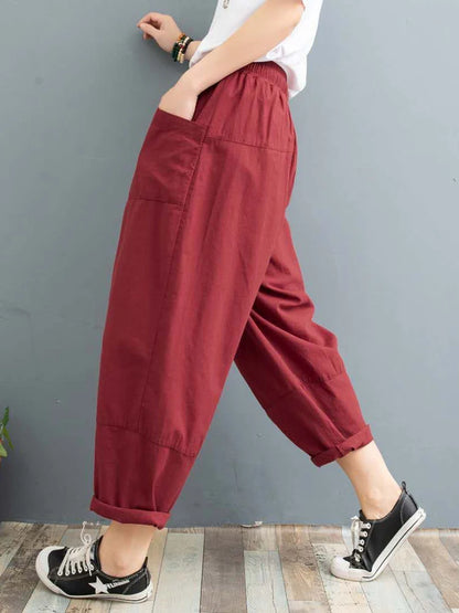 Summer Cotton Linen Harem Pants for Women 2023 Large Size Elastic Waist Lantern Pants Women's Cargo Pants Sweatpants Joggers