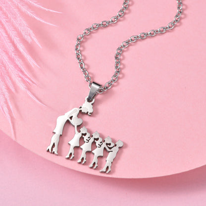 Mothers and Children Family Stainless Steel Necklaces Silver Color Multiples Kids Pendant Necklace Jewelry Mother's Day Gift