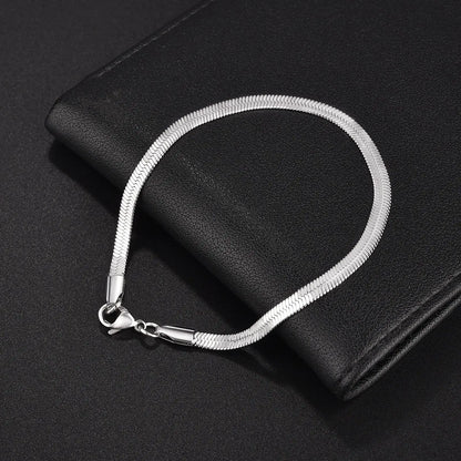 Hot Sale 3-5MM Stainless Steel Gold Sliver Color Flat Snake Chain Bracelet Fashion Jewelry For Men And Women Party Gifts