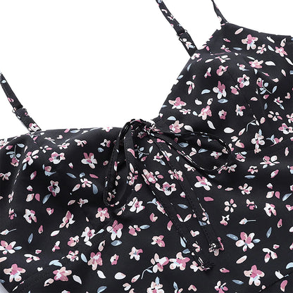 Chic Spaghetti Strap Black Floral Sundress Women Sleeveless V-Neck Mini Bodycon Dress Summer Ladies Sling Backless Vestido