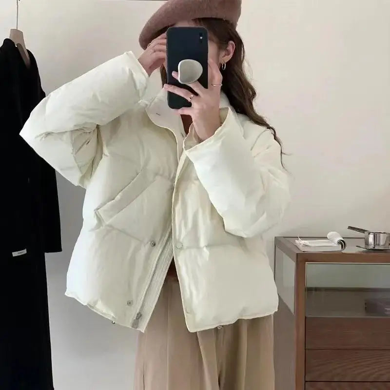 Winter Puffer Jackets Women Thick Warm Cotton Solid Padded Coat Female Korean Fashion Oversized Loose Short Parkas Mujer 2023