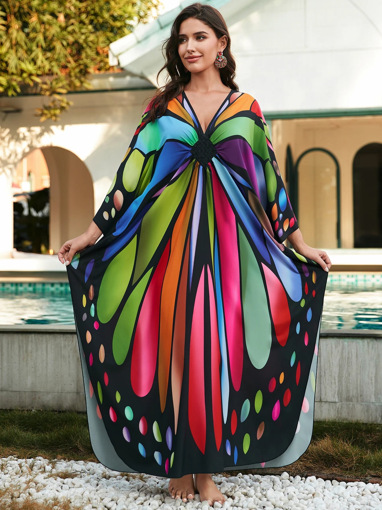 Timeless Elegance: Vintage Butterfly Print Summer Beachwear Plus Size Kaftan Dress for a Stylish 2024 Wardrobe