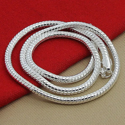 LiHong 925 Sterling Silver 16/18/20/24/22/24/26/30 Inch 3mm Snake Chain Necklace For Woman Man Wedding Engagement Jewelry