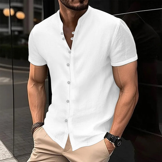 High Quality Men's Spring/Summer New Short Sleeve Cotton Linen Shirts Business Casual Loose Fitting T-shirt Shirts Top