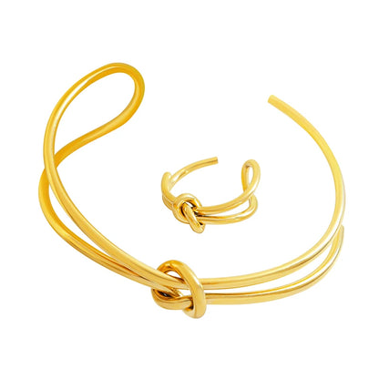 Double Layer Twisted Wire Knotted Opening Bracelet Ring for Women Jewelry Set Ladies Gift Jewelry Wholesale