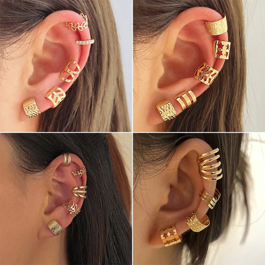 Orecchini a clip con foglie color argento per donna Uomo Creativo semplice polsino per orecchio a C senza piercing Set di gioielli di tendenza regalo