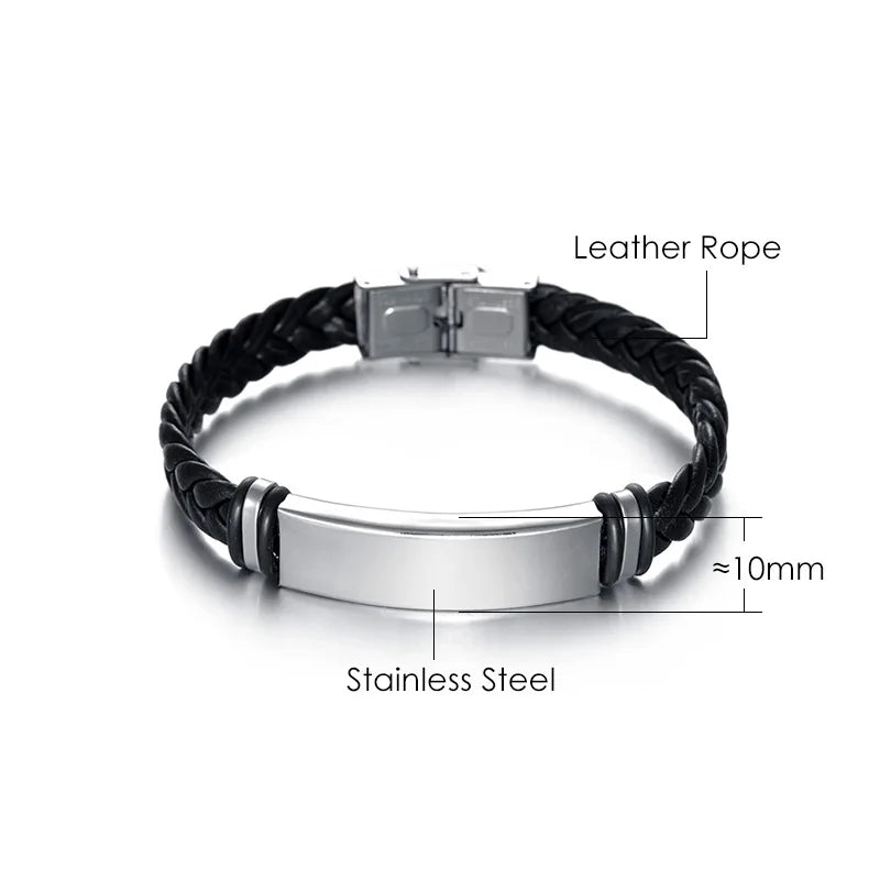 Bracelet Homme Twist Braid Leather Rope Bracelets For Men Stainless Steel Hiphop Rock Fashion Jewelry Accessories Wholesale