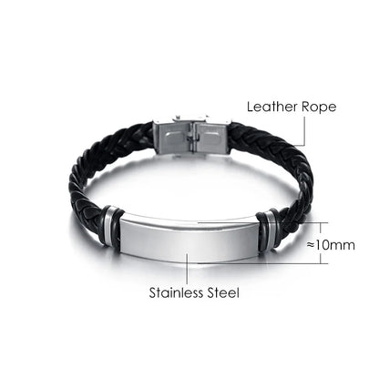 Bracelet Homme Twist Braid Leather Rope Bracelets For Men Stainless Steel Hiphop Rock Fashion Jewelry Accessories Wholesale