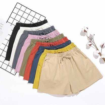 Cotton Linen Shorts Women's Sport Shorts Summer Solid High Waist Black Shorts Women Fashion Plus Size Casual Basic Short Pants