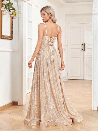 Elegant Backless Sequins Evening Dress Long 2024 Mermaid Formal