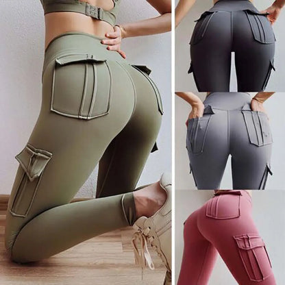 Women Yoga Fitness Pants High Waist Hip Lifting Tight Sports Running Jeggings Tummy Control Seamless Leggings With Pockets S-2XL - Sri sampi