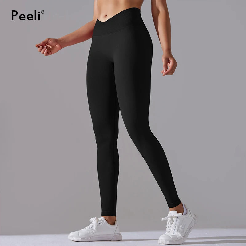 Scrunch Butt Gym Leggings Women Clothing  V Cross High Waist Yoga Pants Seamless Sports Leggings Femme Push Up Yoga Leggings