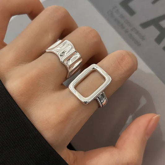 Fashion Silver Color Finger Rings Set for Women 2023 Hot Sale Creative Simple Irregular Geometric Party Jewelry Gift