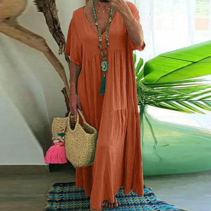 Soft  Chic Big Hem Beach Maxi Dress Plus Size Lady Summer Dress Ankle Length   Women Clothes