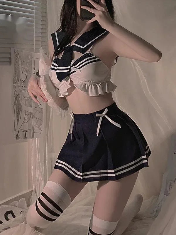 Underwear New Sexy Waist Exposed Temptation Mature Charm Elegant Pure Sweet Student Dress Female Playing Uniform Skirt Set 695A