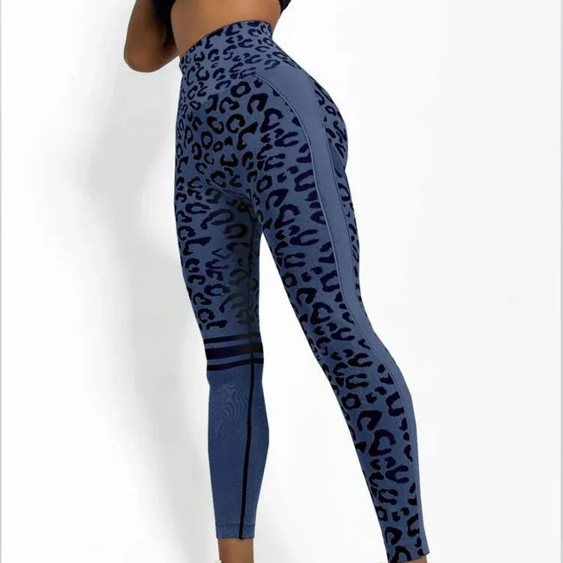 Women Leopard Seamless Yoga Pants High Waist Lifting Hip Honey Peach Hip Fitness Pants Yoga Suit Tight Running Sports Pants Sri sampi