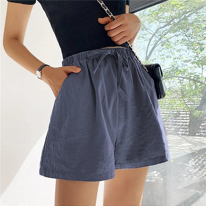 Cotton Linen Shorts Women's Sport Shorts Summer Solid High Waist Black Shorts Women Fashion Plus Size Casual Basic Short Pants