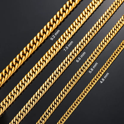 4.8mm/5.8mm/6.6mm/7.5mm/9.2mm Gold Color Stainless Steel Cuban Link Chains Classic Men Boy Curb Chunky Necklace 14 to 30 Inches