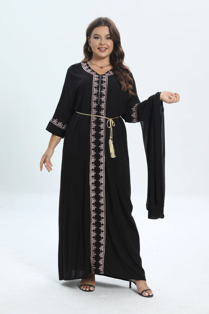 Nuovo stile Plus Size Abaya africano Dashiki caftano tradizionale caftano in cotone ricamo O-collo Jilbab allentato Boubou abito casual