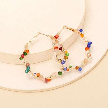 Random Colorful Crystal Hoop Earrings for Women New Fashion Big Round Circle Statement Earrings Wedding Party Bohemian  Jewelry