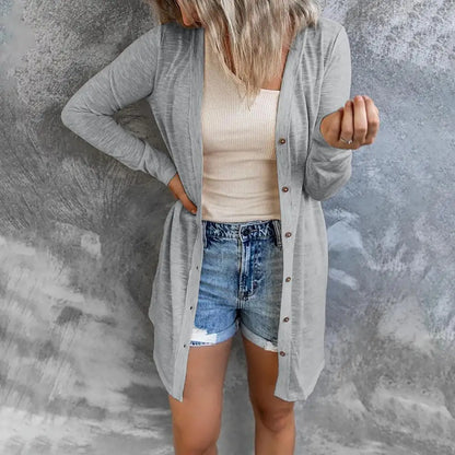 Stylish Solid Color Loose Women Cardigan Trendy Lady Cardigan Loose Long Sleeve Button Cardigan for Working