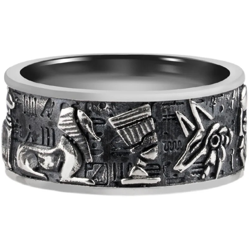 Egyptian Gods Horus Anubis Ring Silver Plated Vintage Pharaoh Totem Open Ring Charm Men Fashion Jewelry