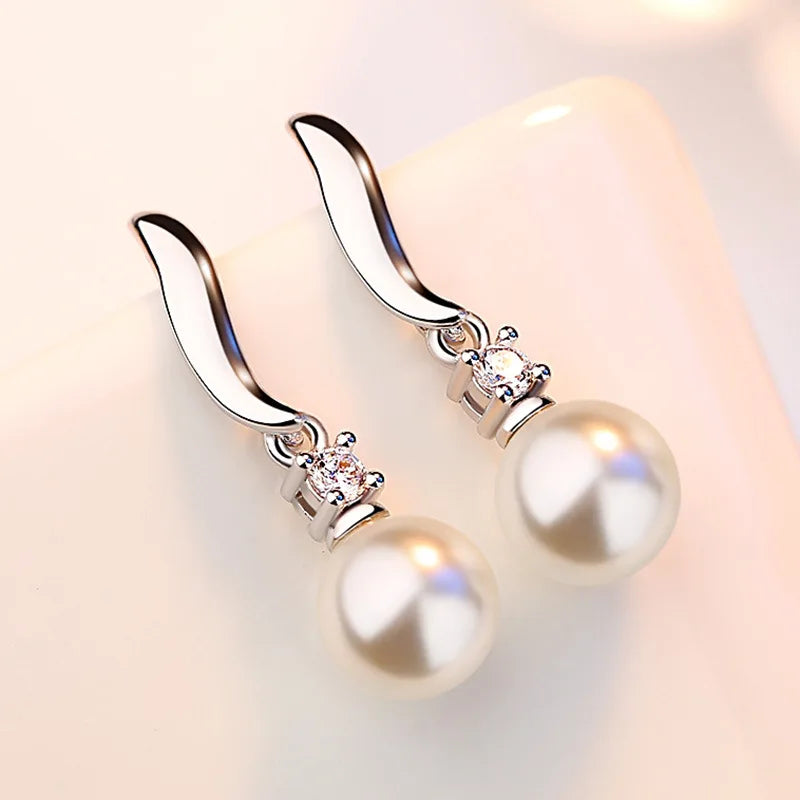 High Quality Woman's 925 Sterling Silver Jewelry New Crystal Pearl Stud Earrings XY0233