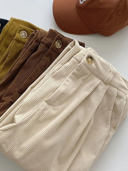 ZOKI High Waist Women Retro Corduroy Pants Fall Straight Causal Full Length Trousers Vintage Coffee Pockets All Match Pants New