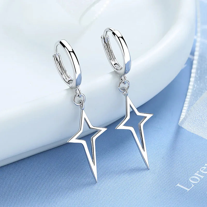 Gothic Punk Style Metal Drop Earrings Black/Silver Color Stars Cross Pendientes Fashion For Women Men Rock Jewelry