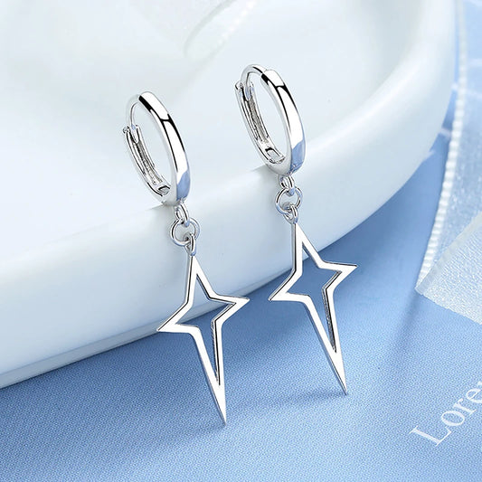 Gothic Punk Style Metal Drop Earrings Black/Silver Color Stars Cross Pendientes Fashion For Women Men Rock Jewelry